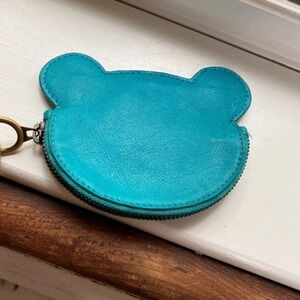 Anthropologie Blue Leather Card Holder Keychain